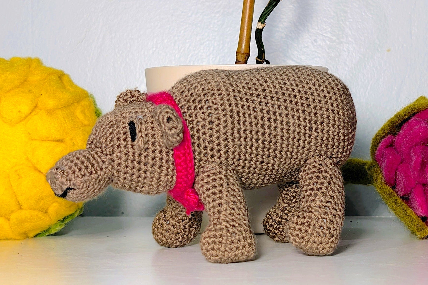 Hippo in Scarf Amigurumi - Handmade Crochet Plush Figurine