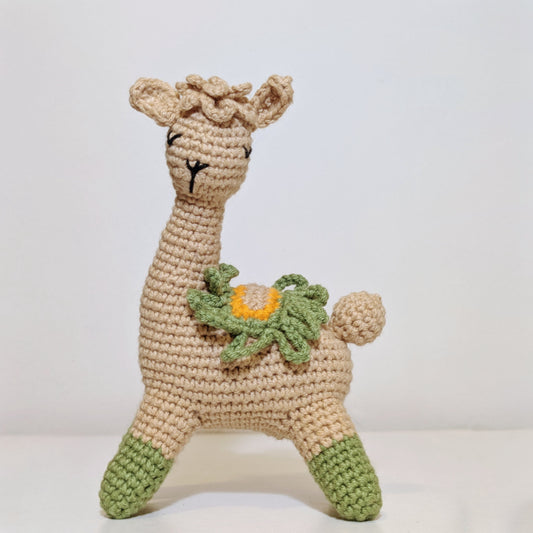 Beige Alpaca in Green Boots - Crochet Plushie