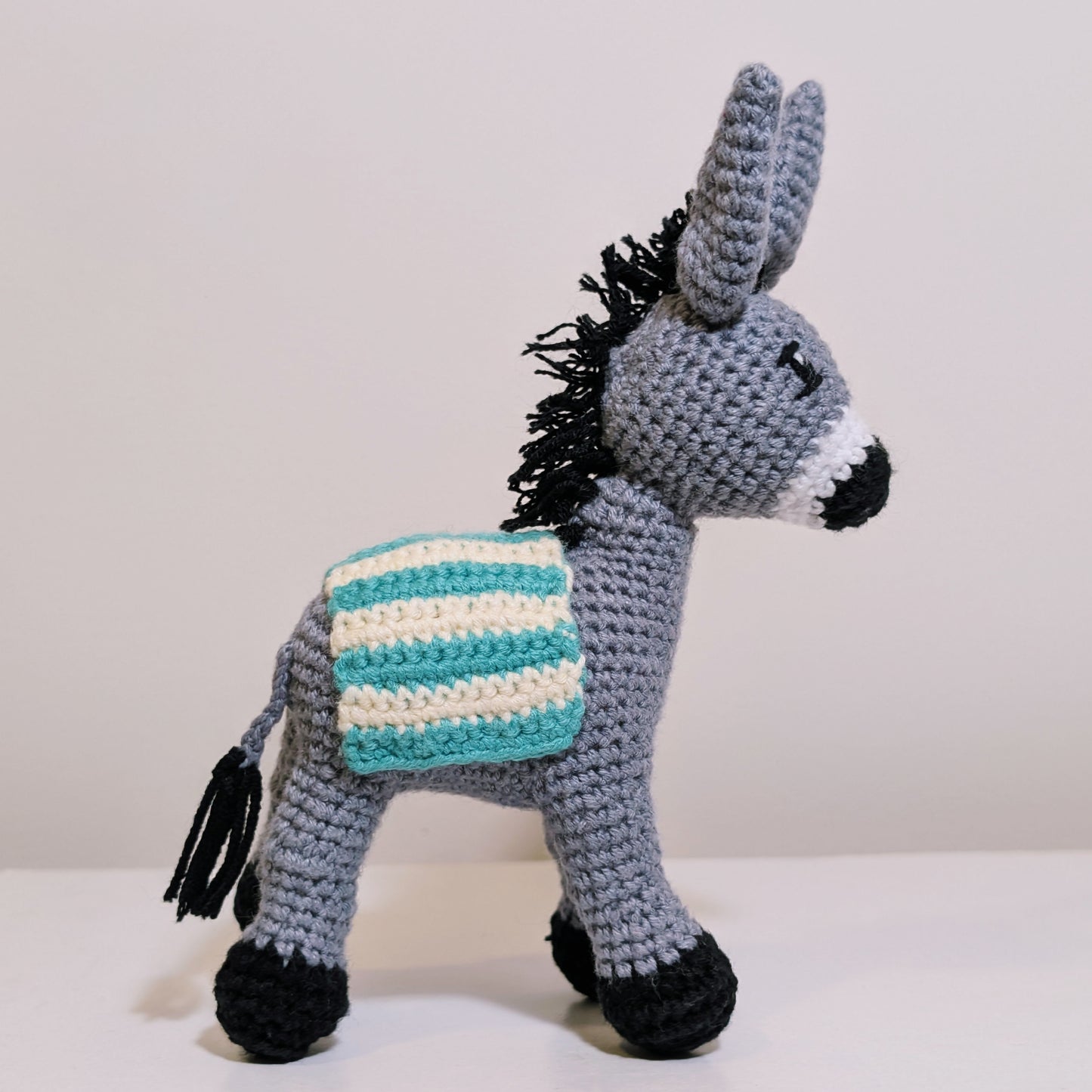 Donkey SM (Aqua Ivory Striped Saddle) Crochet Plush Figurine
