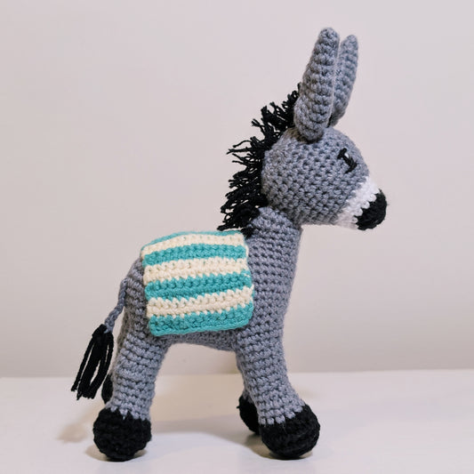 Donkey SM (Aqua Ivory Striped Saddle) Crochet Plush Figurine