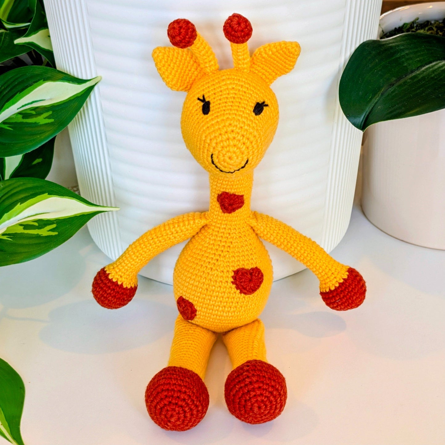 Giraffe Sitting with Hearts Amigurumi - Handmade Crochet Plushie