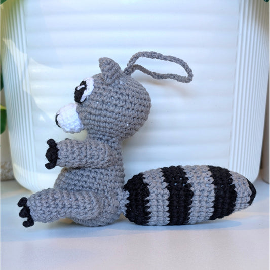 Crocheted Plush Raccoon Bag Charm - Ornament