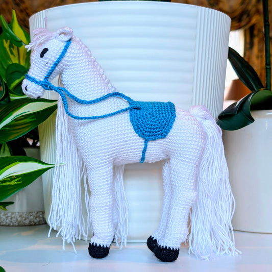 Horse with Solid Saddle and Flowing Mane - Crochet Plush Amigurumi