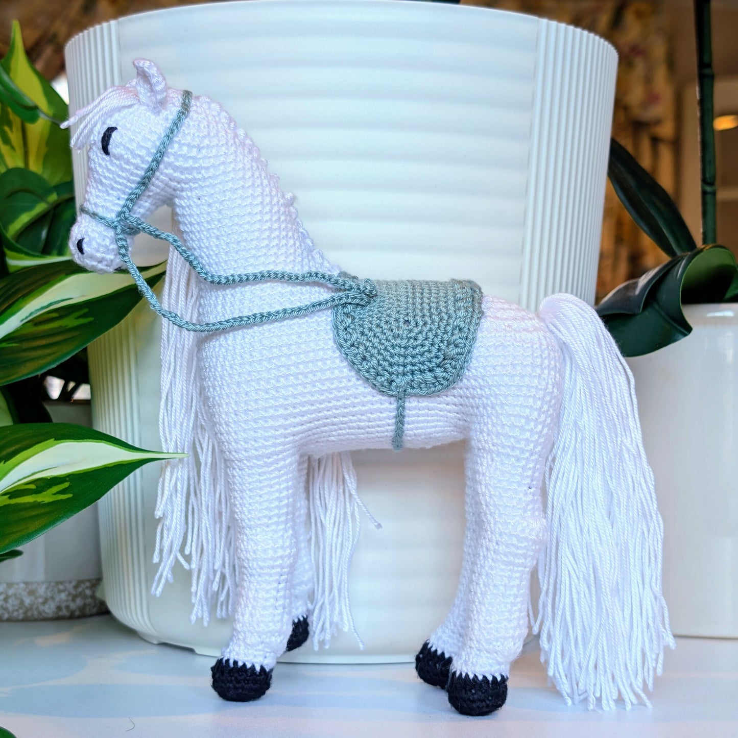 Horse with Solid Saddle and Flowing Mane - Crochet Plush Amigurumi
