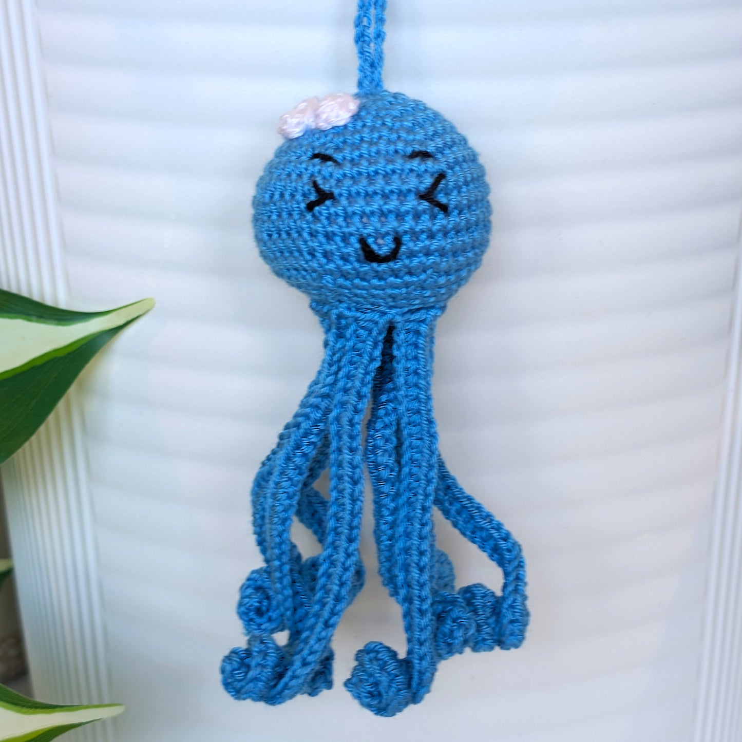Octopus in Azure with Bow Amigurumi - Handmade Crochet Charm
