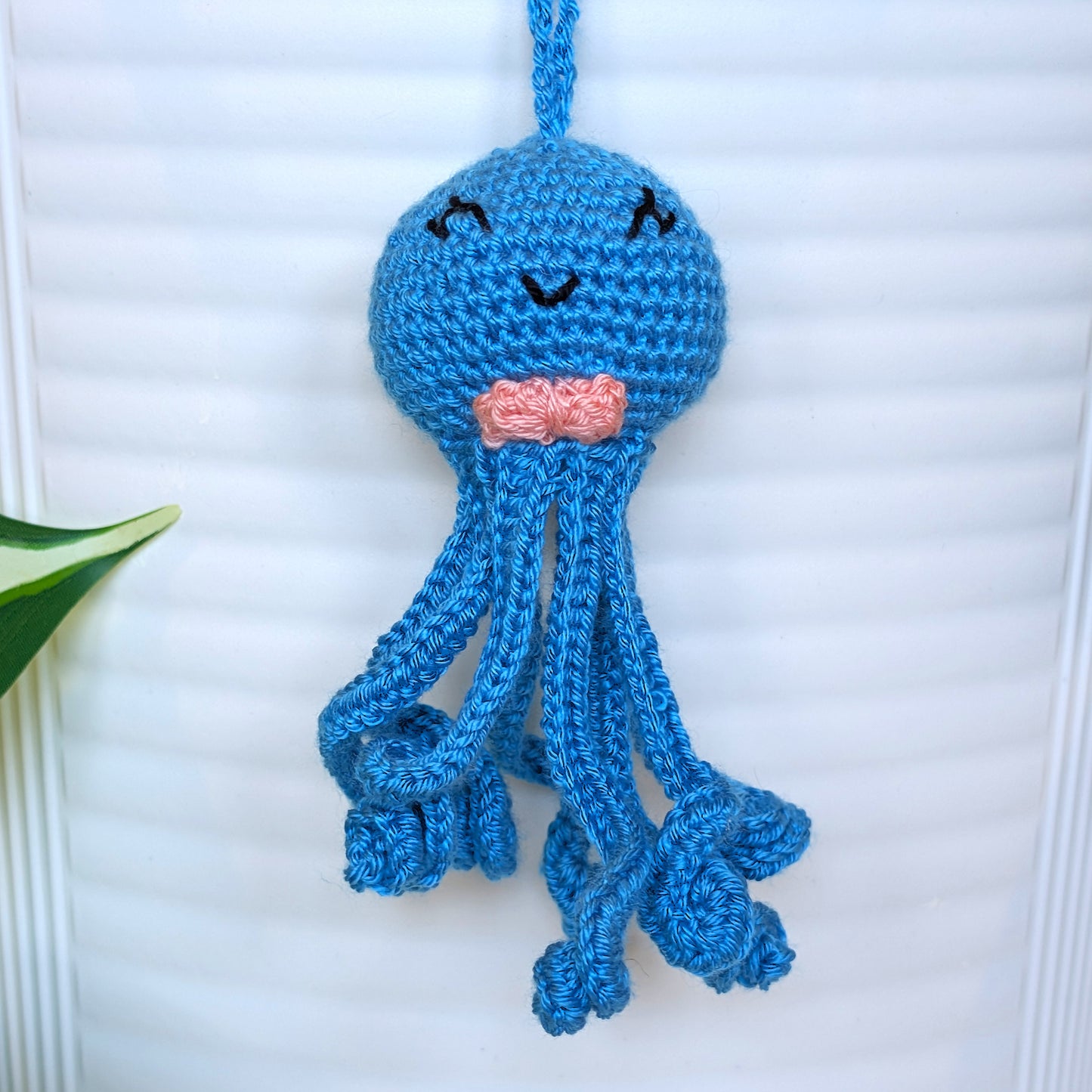 Octopus in Azure with Bow Amigurumi - Handmade Crochet Charm
