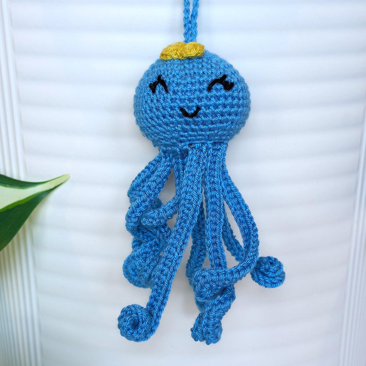 Octopus in Azure with Bow Amigurumi - Handmade Crochet Charm