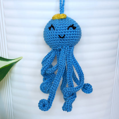 Octopus in Azure with Bow Amigurumi - Handmade Crochet Charm