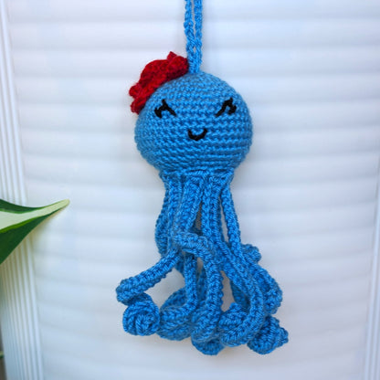 Octopus in Azure with Flower Amigurumi - Handmade Crochet Charm