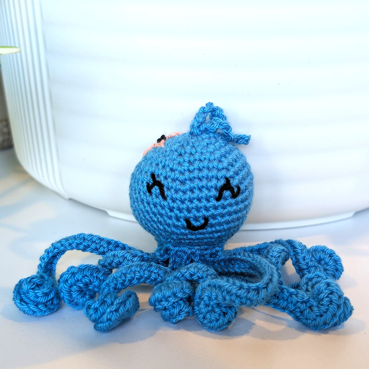 Octopus in Azure with Flower Amigurumi - Handmade Crochet Charm