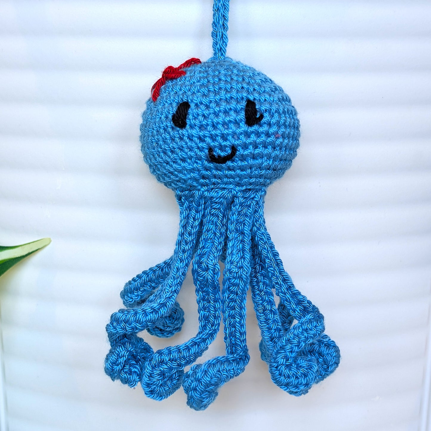 Octopus in Azure with Flower Amigurumi - Handmade Crochet Charm