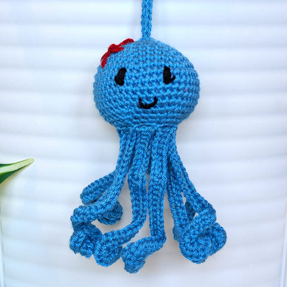 Octopus in Azure with Flower Amigurumi - Handmade Crochet Charm
