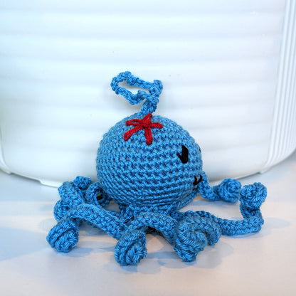 Octopus in Azure with Flower Amigurumi - Handmade Crochet Charm