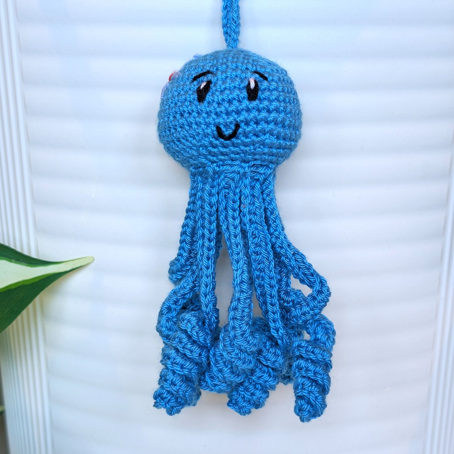 Octopus in Azure with Flower Amigurumi - Handmade Crochet Charm