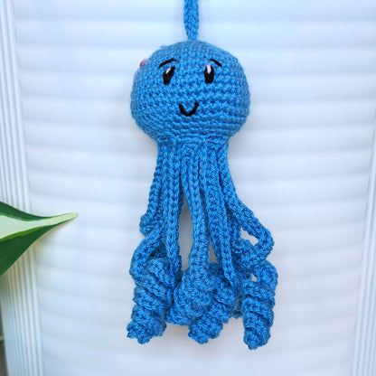Octopus in Azure with Flower Amigurumi - Handmade Crochet Charm