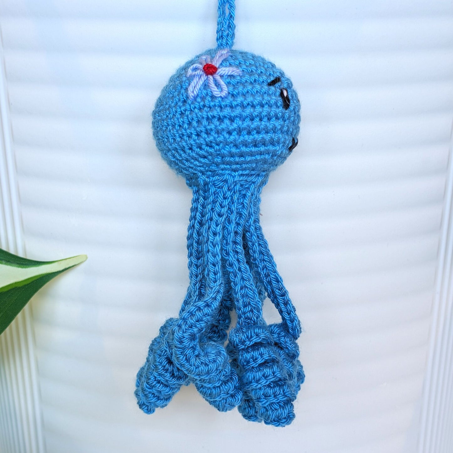 Octopus in Azure with Flower Amigurumi - Handmade Crochet Charm