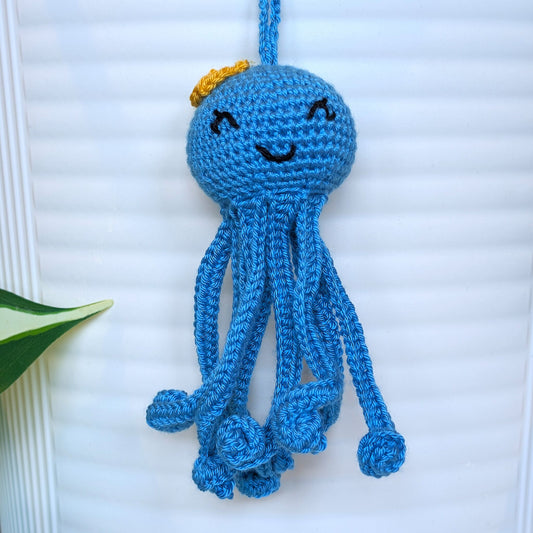 Octopus in Azure with Flower Amigurumi - Handmade Crochet Charm