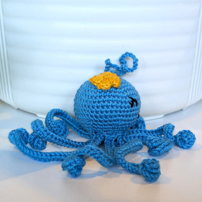 Octopus in Azure with Flower Amigurumi - Handmade Crochet Charm