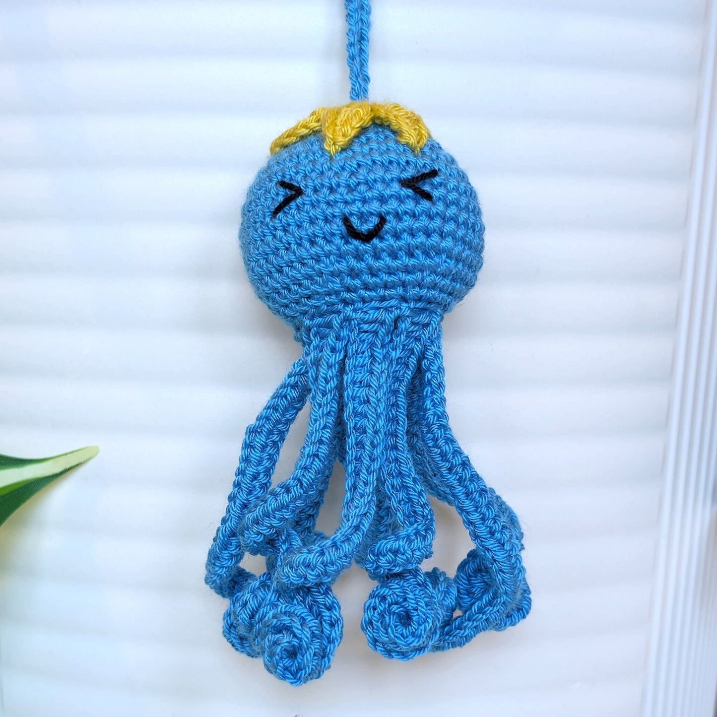 Octopus in Azure with Flower Amigurumi - Handmade Crochet Charm