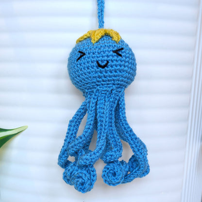 Octopus in Azure with Flower Amigurumi - Handmade Crochet Charm