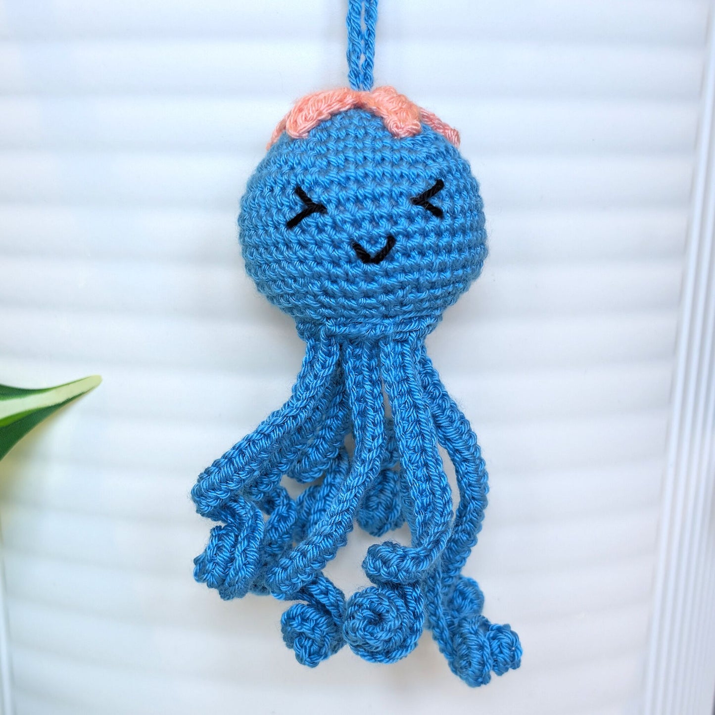Octopus in Azure with Flower Amigurumi - Handmade Crochet Charm
