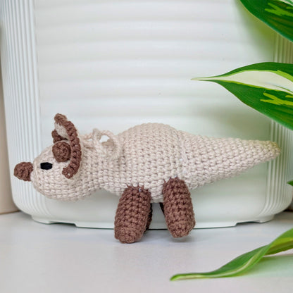 Triceratops Beige Plush Charm - Crochet Dino