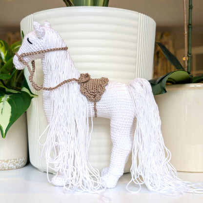 Horse with Solid Saddle and Flowing Mane - Crochet Plush Amigurumi