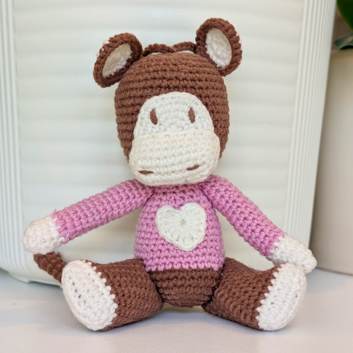 Monkey in Heart Sweater - Medium - Crochet Plushie