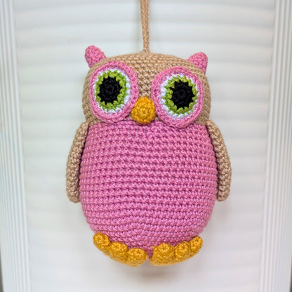 Owl French Pink and Beige - Crochet Plush