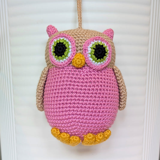 Owl French Pink and Beige - Crochet Plush