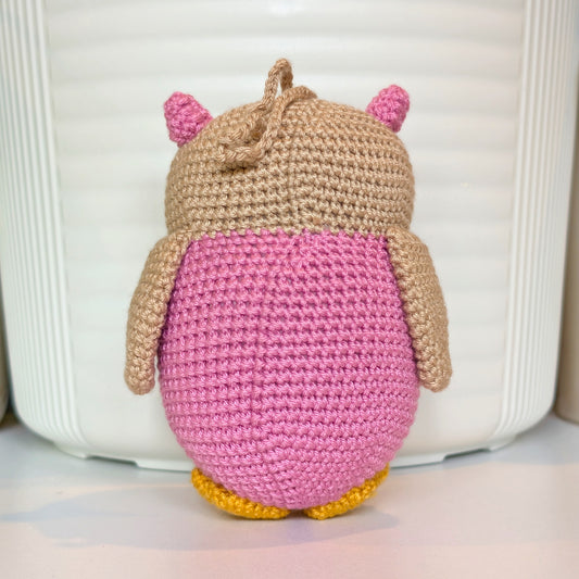 Owl French Pink and Beige - Crochet Plush