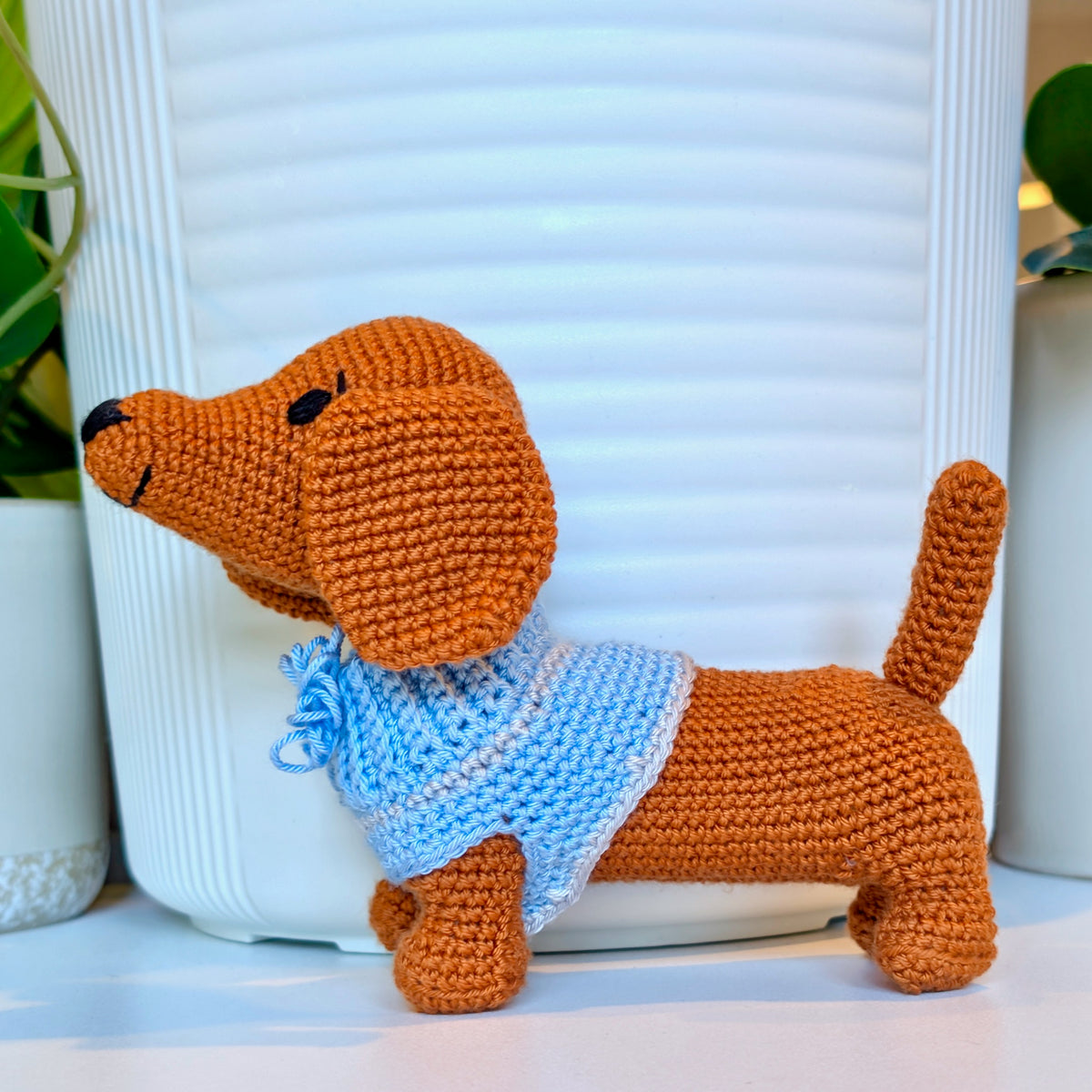 Dachshund Dog (with Bow Tie) Crochet Plush - Ginger