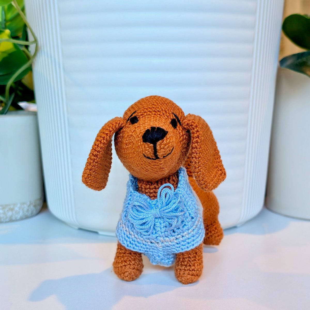 Dachshund Dog (with Bow Tie) Crochet Plush - Ginger