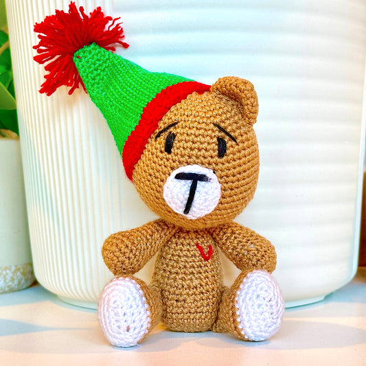 Teddy Bear in Party Hat - M - Amigurumi Crochet Plushie