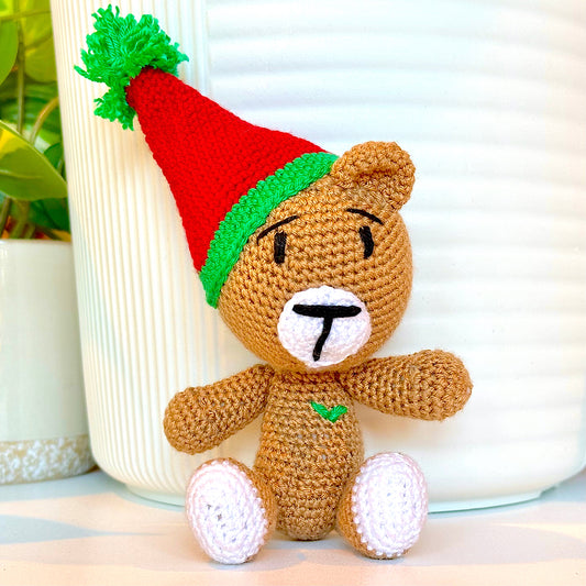 Teddy Bear in Party Hat - M - Amigurumi Crochet Plushie