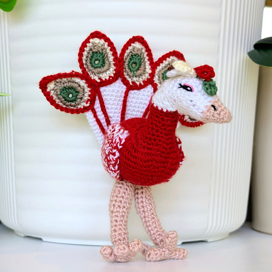 Peacock Amigurumi - Red Shade - Handmade Crochet Plush Figurine
