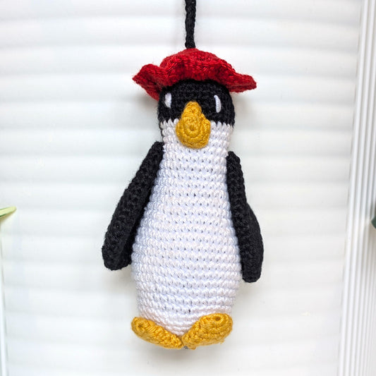 Penguin in Hat Amigurumi - Handmade Crochet Plush Charm