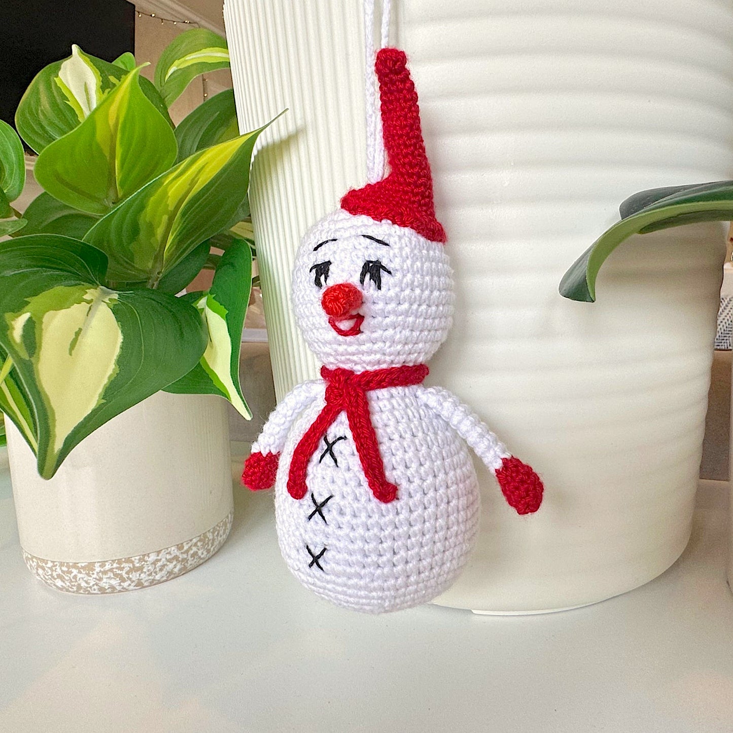 Snowman in Red Amigurumi - Medium - Crochet Plush Ornament