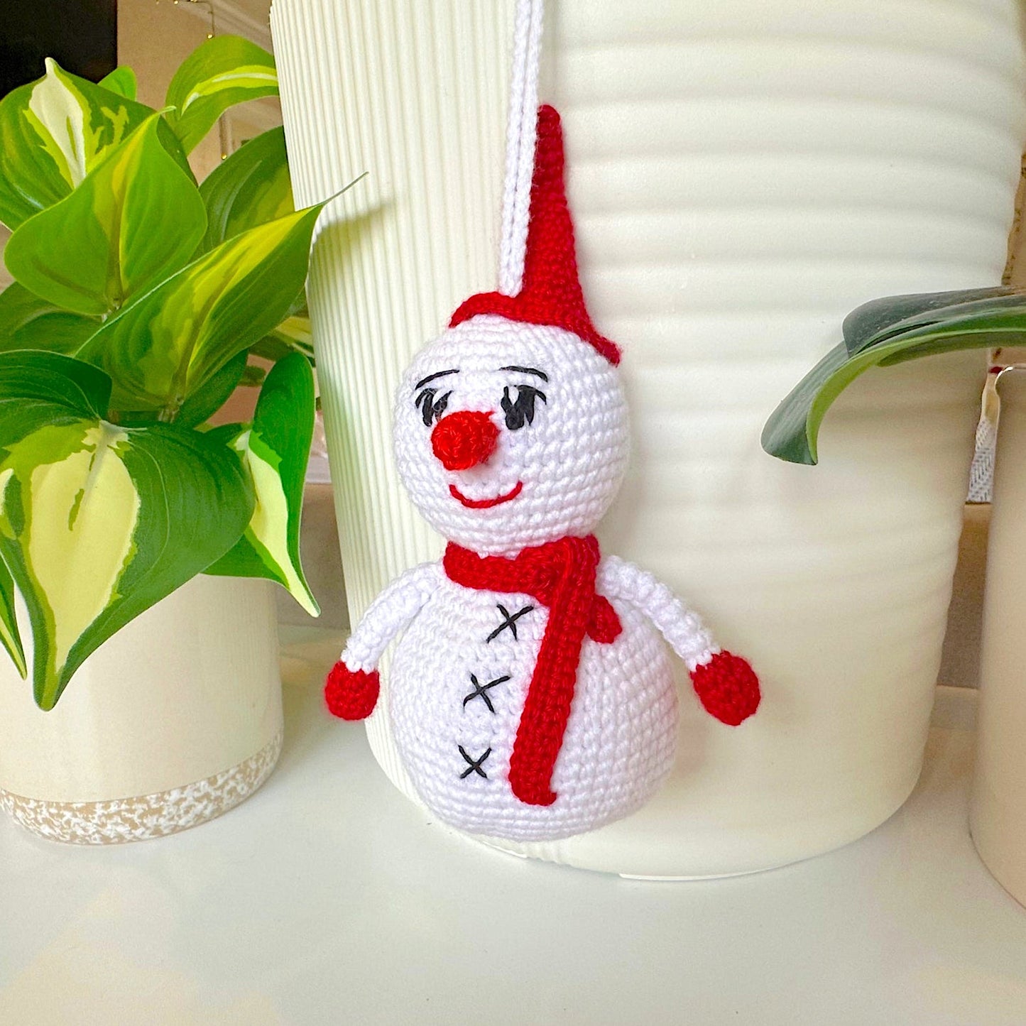 Snowman in Red Amigurumi - Medium - Crochet Plush Ornament