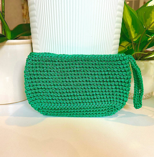 Wristlet Zip Bag - Large in Ocean Green Macrame