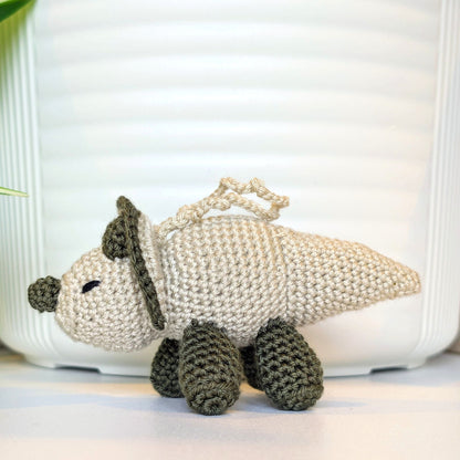 Triceratops Beige Plush Charm - Crochet Dino