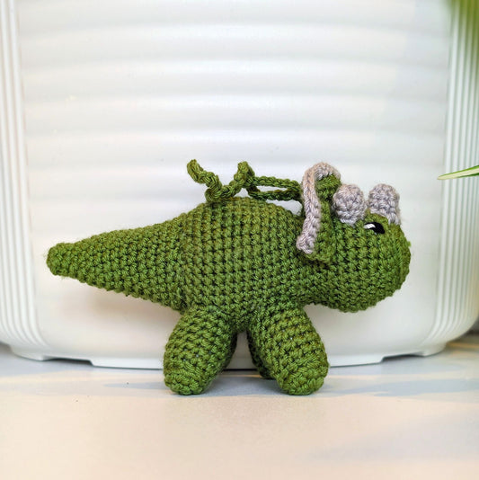 Triceratops Green Plush Charm - Crochet Dino