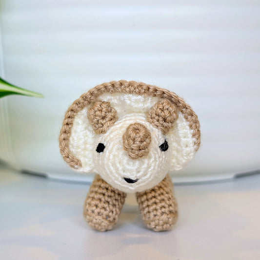 Triceratops Cream Plushie - Crochet Dino