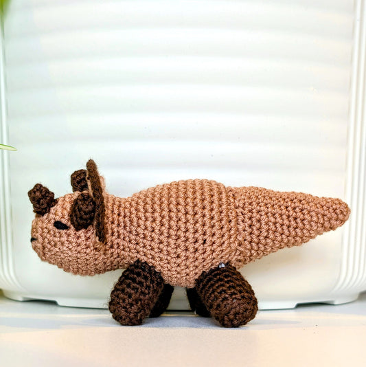 Triceratops Brown Plushie - Crochet Dino