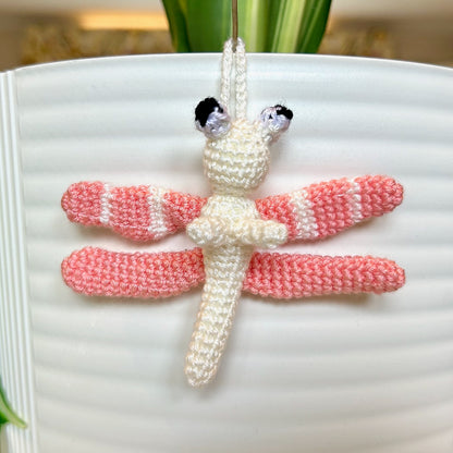 Mini crocheted melon and cream dragonfly charm 