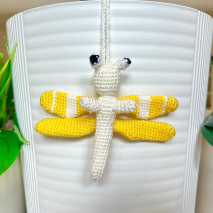 Crochet small yellow and cream dragonfly charm