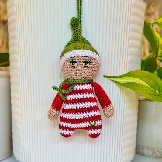 Elf in Red (Amber Eyes) Amigurumi - Handmade Crochet Ornament