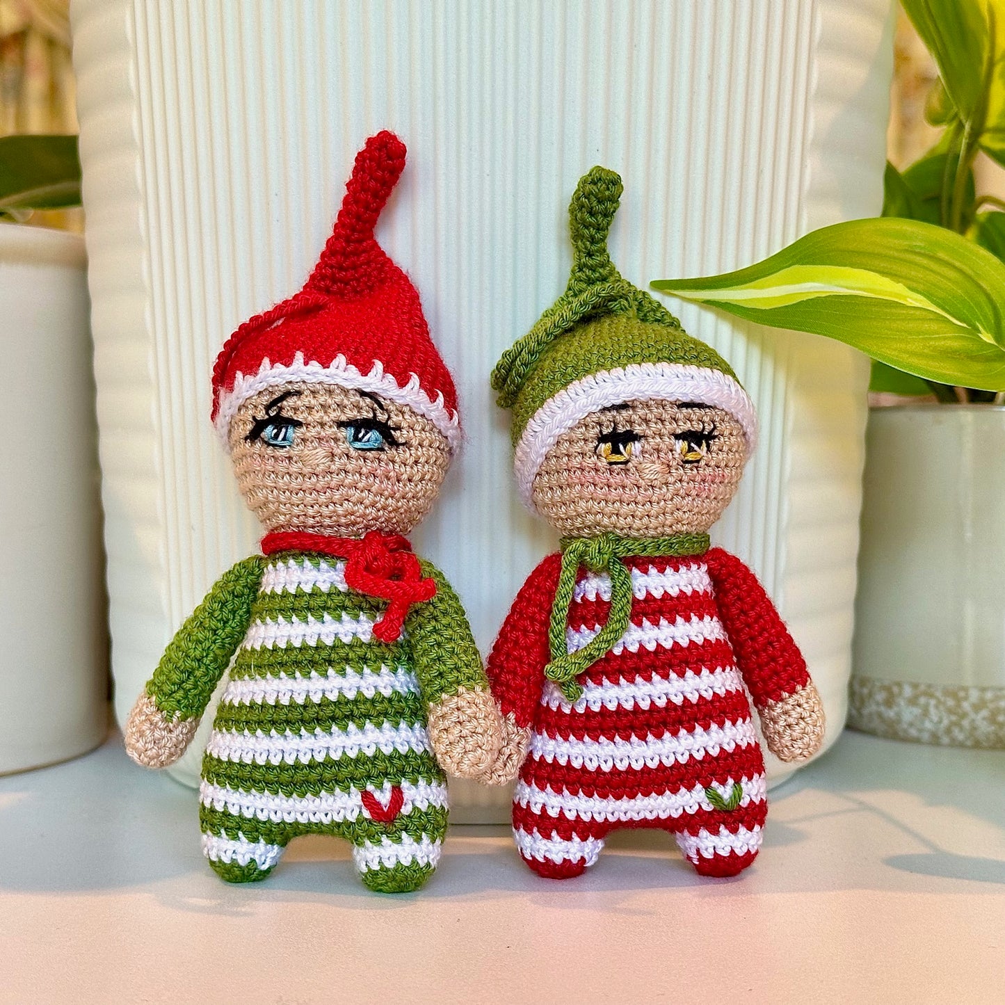 Elf in Red (Amber Eyes) Amigurumi - Handmade Crochet Ornament