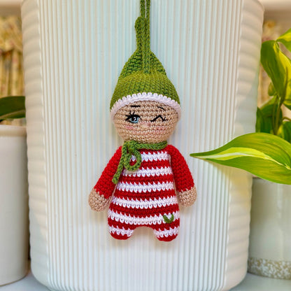Elf in Red (Blue Eyes) Amigurumi - Handmade Crochet Ornament