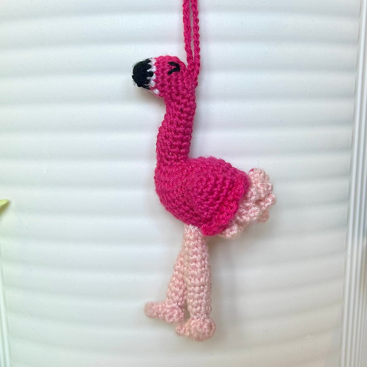 mini crocheted hot pink flamingo keychain